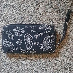 Vera Bradley black and white paisley wallet with strap